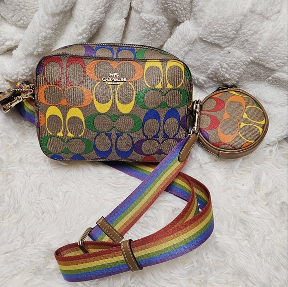 Coach Bags Coach Mini Camera Bag In Rainbow Signature Canvas C4227 - Picture 1 of 7
